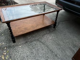 Nice Vintage Solid wood couch table with glass