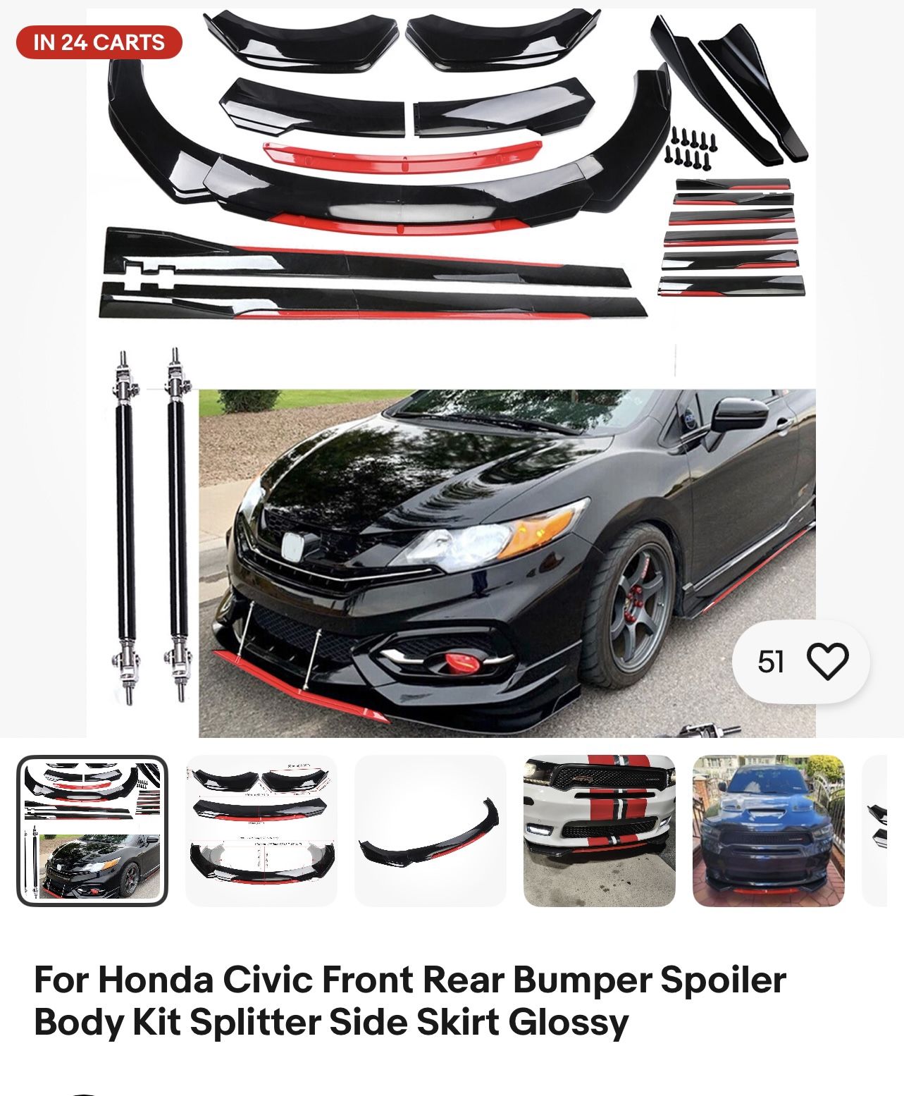 For Honda Civic Sedan Front Rear Bumper Spoiler Body Kit Splitter Side Skirt