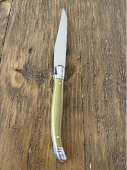 9" Laguiole France Olive Green Steak Knife Little Bee on Top