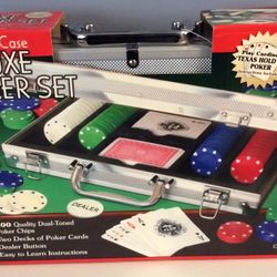 Deluxe Poker Set Aluminum Case 200 Dual Toned Poker Chips & Cards Dice Rules NEW