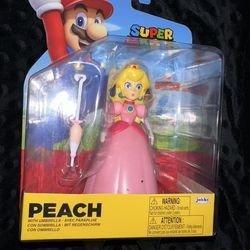 4" PRINCESS PEACH + UMBRELLA Super Mario World of Nintendo JAKKS