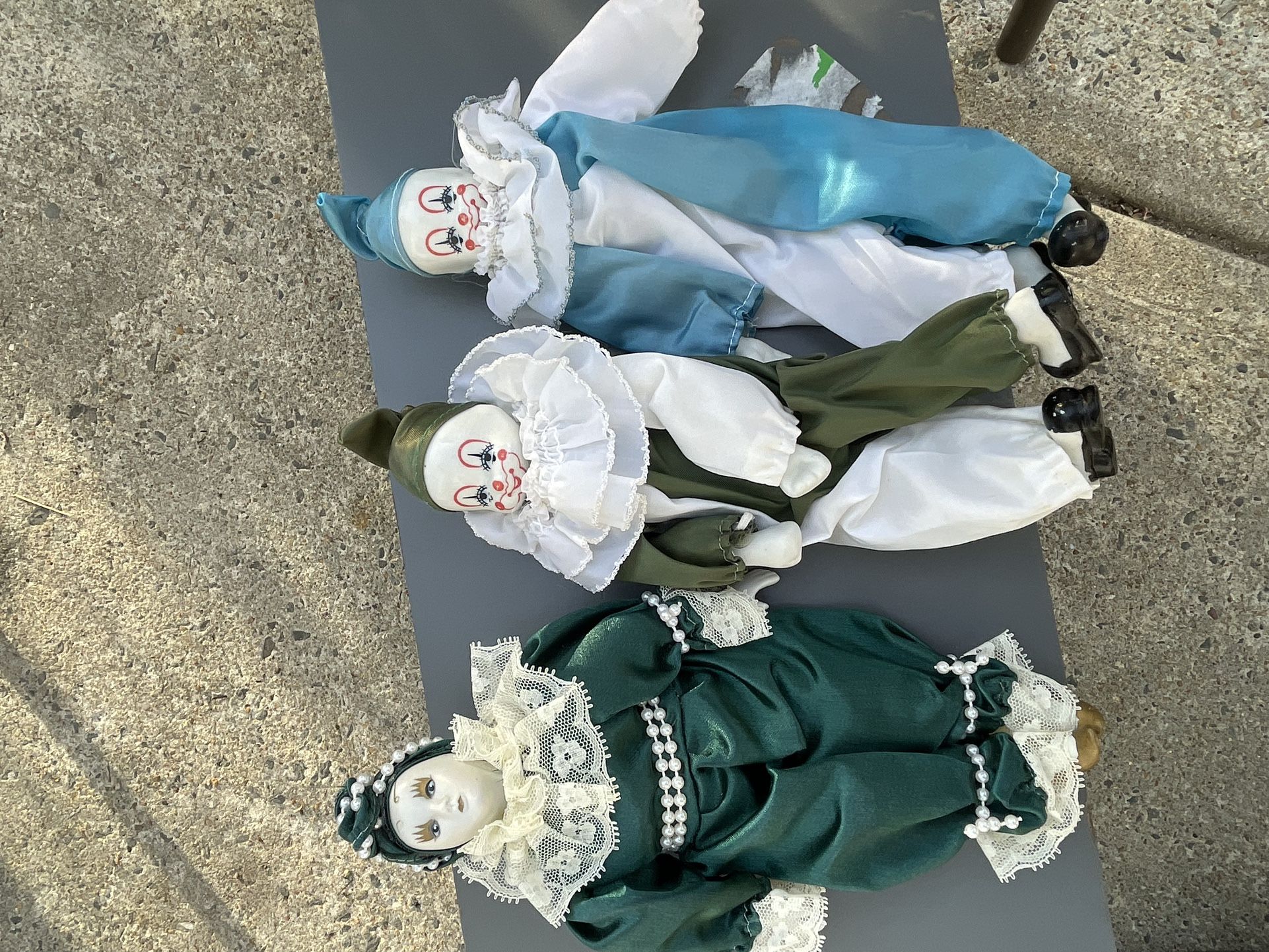 Vintage Porcelain Doll & Glass Clown Dolls