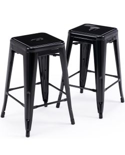 24" Bar Stools Black Backless Metal Barstools Indoor-Outdoor Counter Height Stools with Square Seat, Set of 2 $80