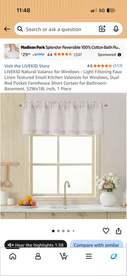 LIVEKID Natural Window Valance — Faux Linen 52x18 — $5