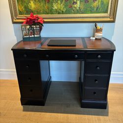 Antique Solid Wood Espresso Executive Desk