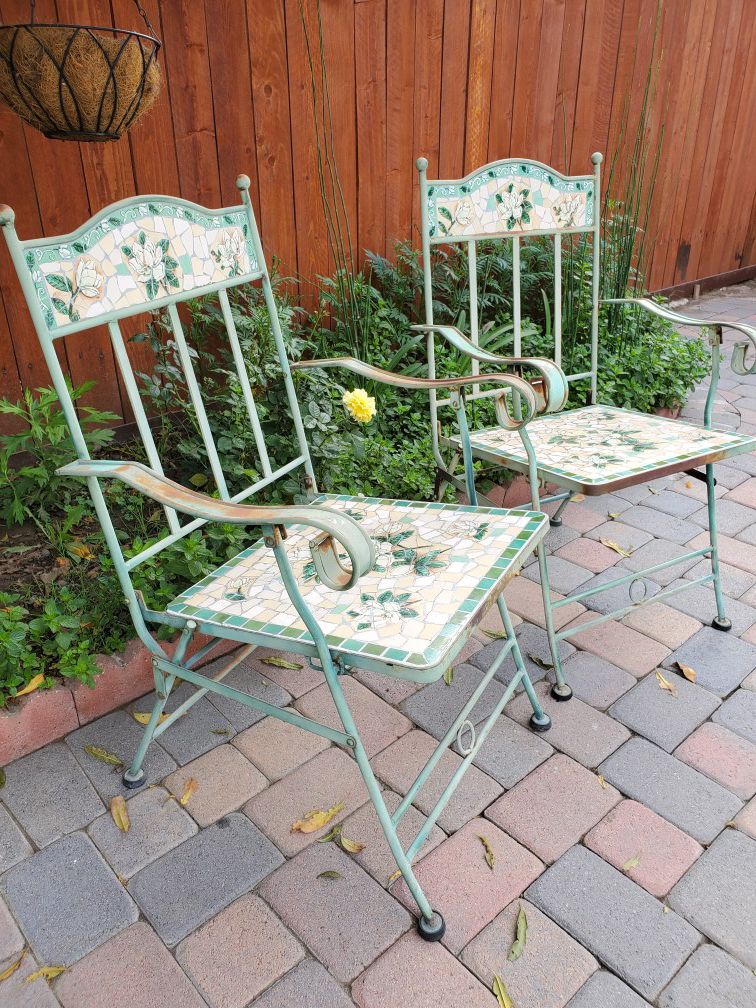 Outdoor patio furniture mosaic tile Iron Chairs PAIR