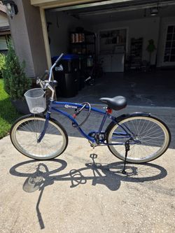 26" blue beach cruiser bicycle Corona edition with LED taillights in seat