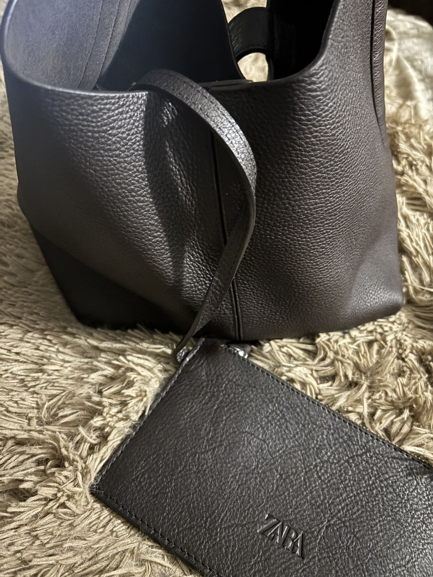 Zara  Brown leather Bag W/ Coin Purse Hobo Style 