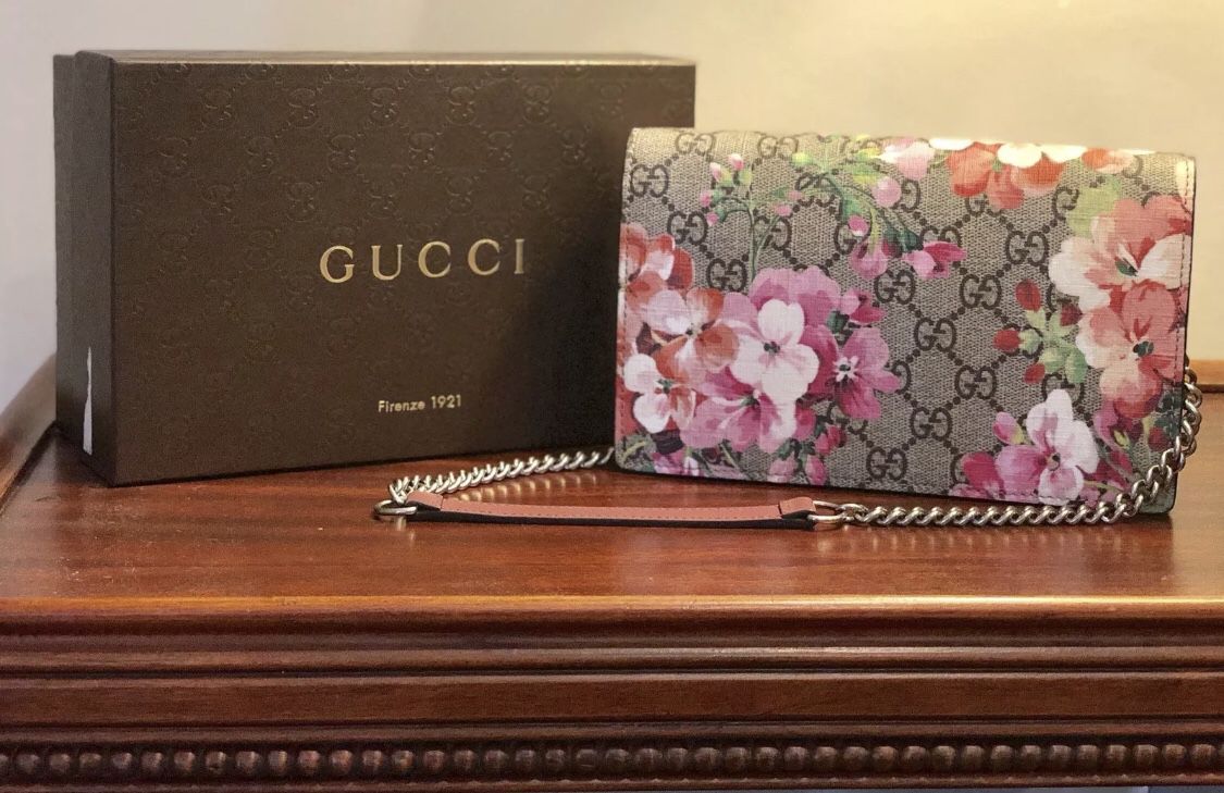 NIB Authentic Gucci Blooms Pink Wallet On Chain Shoulder Bag