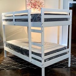 !!!...White Twin Over Twin Bunk Bed Set With Plush Mattresses Included...(FREE DELIVERY)...!!!