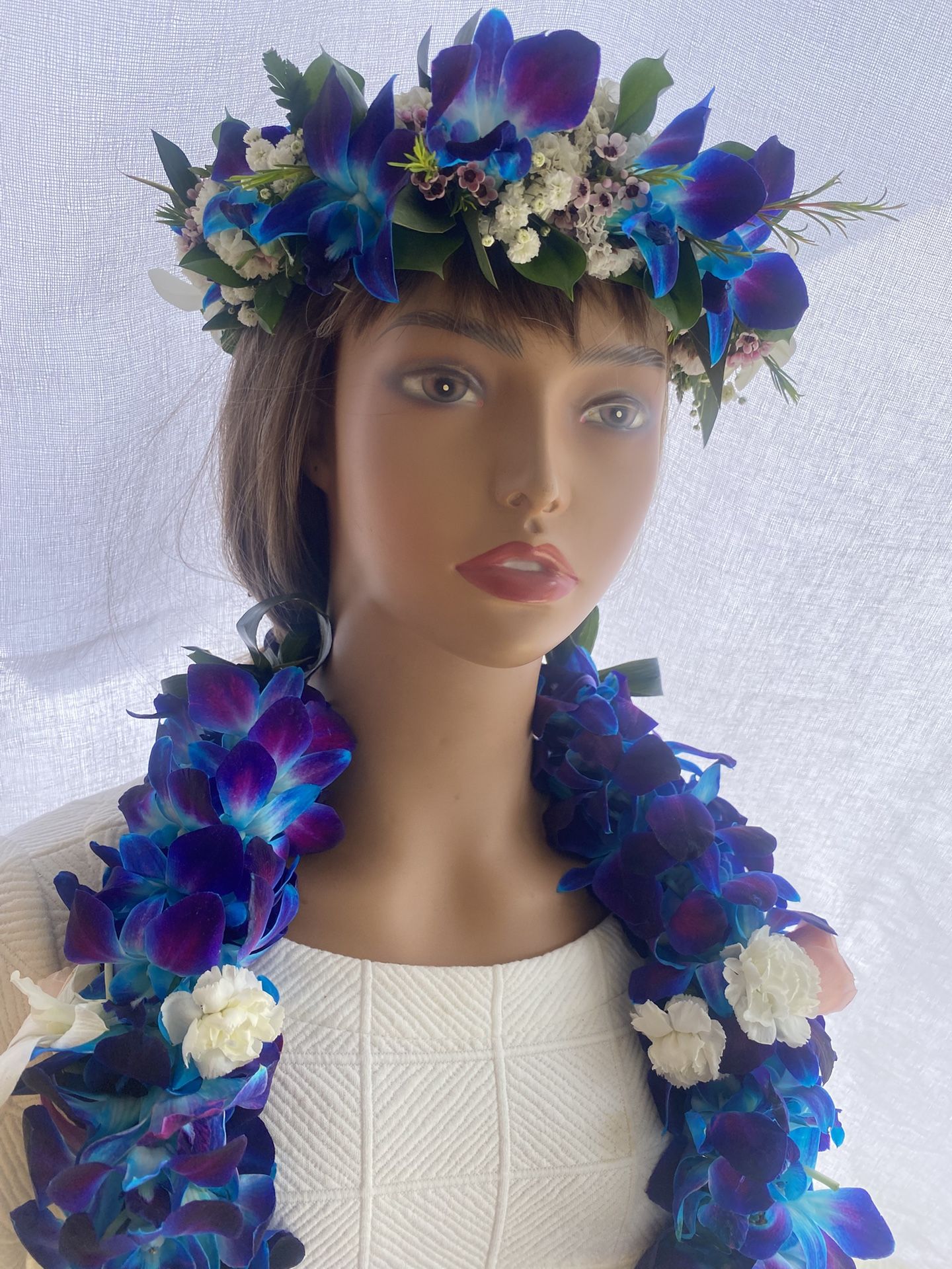 Blue Orchid Lei And Matching Crown Combo