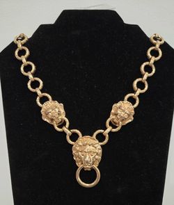 Gold-Tone Lion Head Statement Necklace