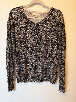 By Design Leopard Print Button Front Cardigan Sweater Size L