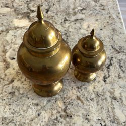 Large Vintage Solid Brass Ginger Jar Urn Set,  with Lid Mid Century Decorative Vase