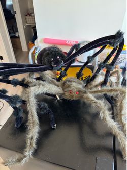 Set of 2 Large Fuzzy Halloween Spider Decorations