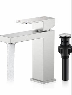 Single Handle Bathroom Sink Faucet, Brushed Nickel Vanity Faucet For Bathroom Sink, With Pop Up Drain Stopper & Water Supply Lines LJ-9031