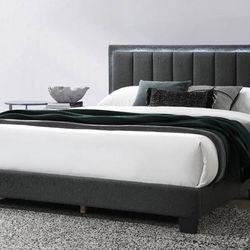 Queen Grey  Led Platform Bed With Ortho Mattress Included!