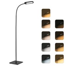 Floor Lamp, Dimmable Black Lamp with 5 Color& 4 Brightness and Adjustable Gooseneck