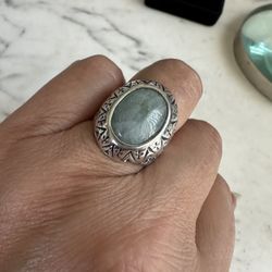 925 Sterling Silver W/ Genuine Jade - Designer Carolyn Pollack - Ring Size 7