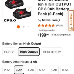 M18 18V Lithium-Ion HIGH OUTPUT CP 3.0Ah Battery Pack (2-Pack)