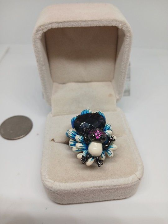 Size 9.5 Coctail Bee Design Multi Gemstone Amethyst 16x10mm Top Ring 32x25mm 