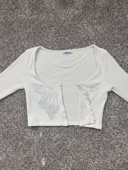 Bershka Butterfly Rhinestone Crop Top Small Y2K