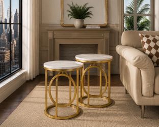Set of 2 19.7" Round End Table, Modern Sofa Side Table With Metal Frame.