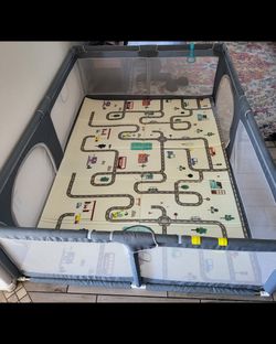 Baby Playpen with Mat, 79x59" LEHOM Large Playpen (Grey)