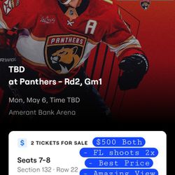 2 Tickets Florida Panthers Playoff game, Round 2