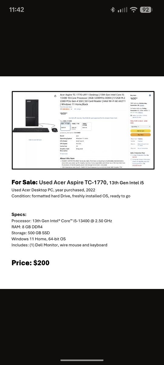 Used Desktop Computer & Monitor