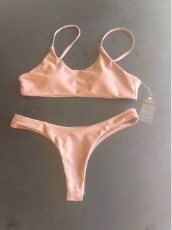 NWT SherryDC Women's Size M Solid Scoop Neck Push Up Padded Brazilian Thong Bikini