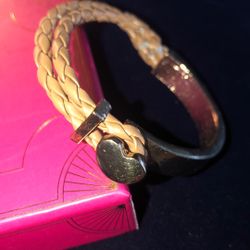 Heart Accent Half Metal Half Leather Bracelet 