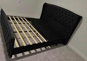 King Adjustable Bed Frame with 51" Velvet Upholstered Headboard Electric Bed
