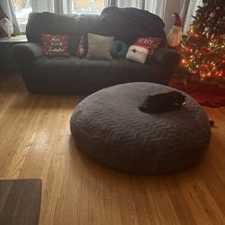 Giant bean bag and glass table