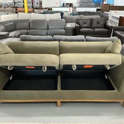Green Fabric Sofa With Storage 