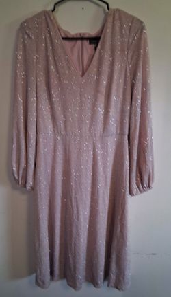 Pink Shimmer V-Neck Long Sleeve Dress Size 10