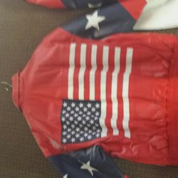 Two leather jackets with American flags 1 x large one large
