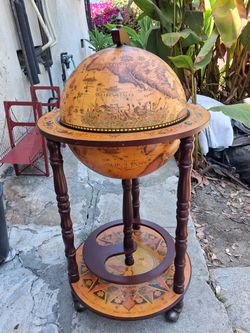 Old World Globe Bar Cart 16” dia x 32” high
