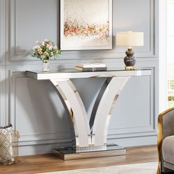 39" Mirrored Console Table, Modern Silver Entryway Table