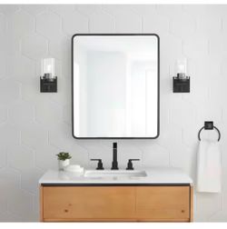 Glacier Bay 24 in. W x 30 in. H Rounded Corner Rectangular Matte Black Medicine Cabinet with Mirror @pal-128