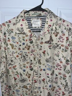 Denim Flower Collared Short Sleeve Men’s Sz. M 