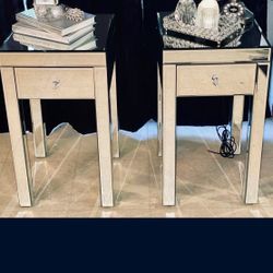 2 Mirrored End Table Nightstands
