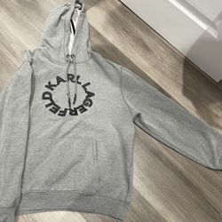 Karl Lagerfeld Logo Print Hoodie Pullover Long Sleeve Grey Large US Used