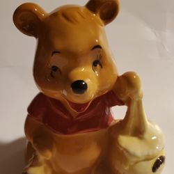 4 1/2" Winnie The Pooh With Sticky Honey Pot Figurine.  Japan!