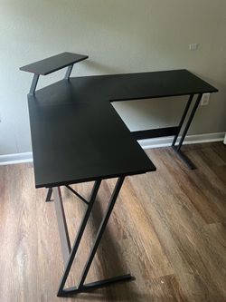 Modern Black L-Shaped Corner Computer Desk with Monitor Shelf