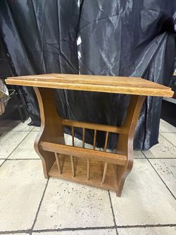 Wooden side table with magazine/record rack