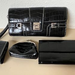 Black Crocodile Pattern Bag Set