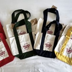 Trader Joe's Mini Canvas Tote Bag CHRISTMAS 1 Set Red Blue Green Yellow