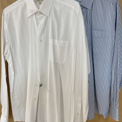 (2) Tommy Bahama Men's Dress Shirts L/S Button Front Striped 17 36/37 dry clean