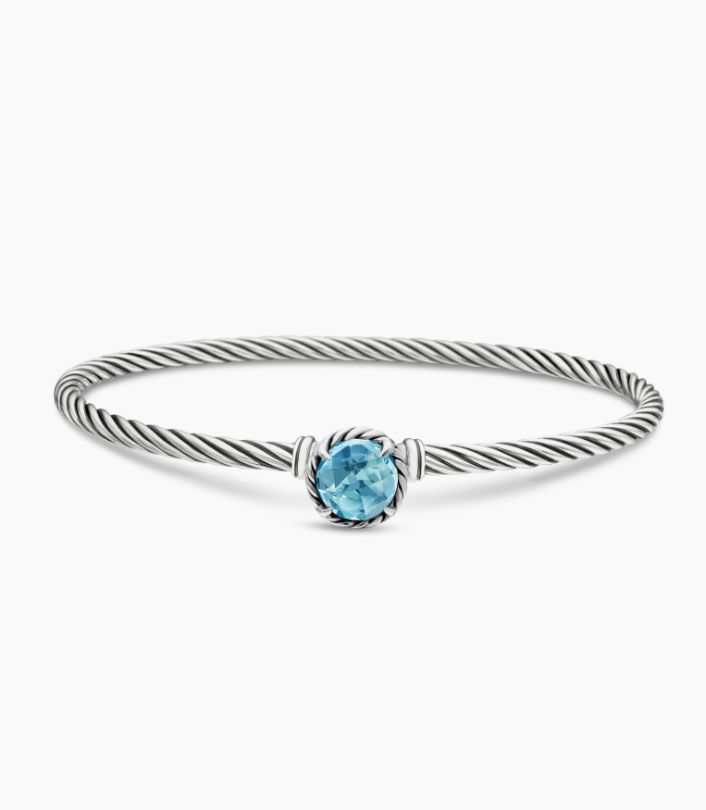 David Yurman Petite Chatelaine Bracelet Sterling Silver with Blue Topaz,3mm